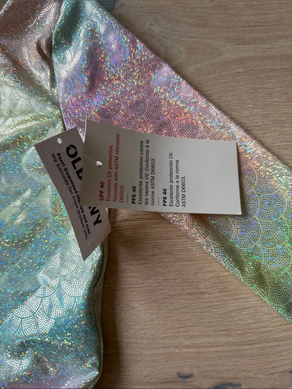New old navy Girls' Iridescent Mermaid Long-Sleeve One-Piece Swimsuit rashguard